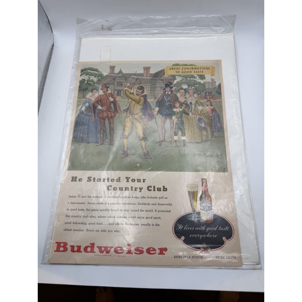 VTG 1948 Orig Magazine Ad Budweiser Beer He Started Your Country Club